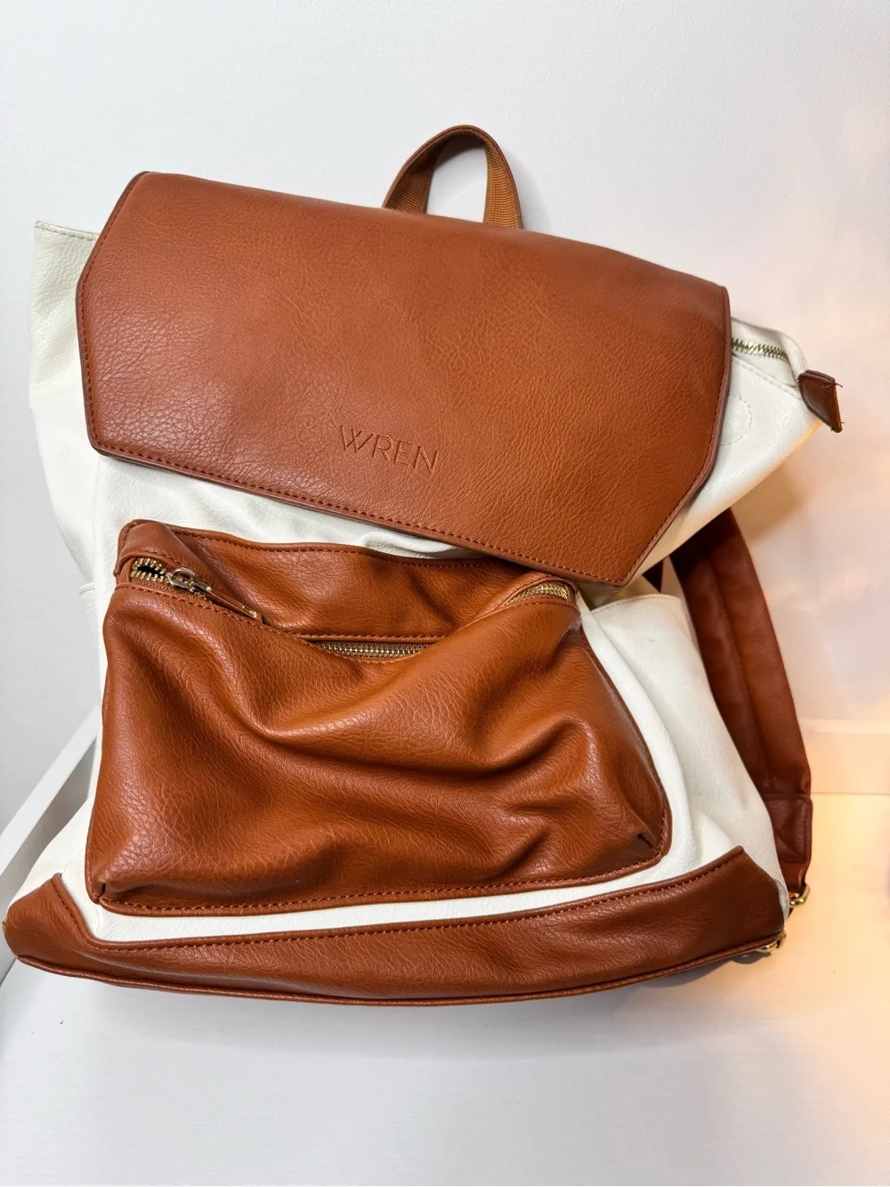 Wren Chestnut Brown and Cream Leather Backpack